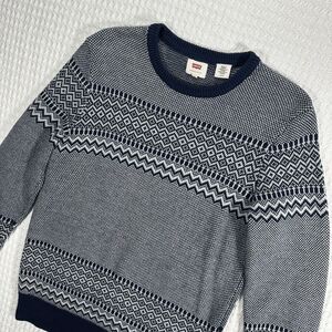 Levi's Men's Winter Sweater Small Blue & White Dynamic Pattern Soft Cozy